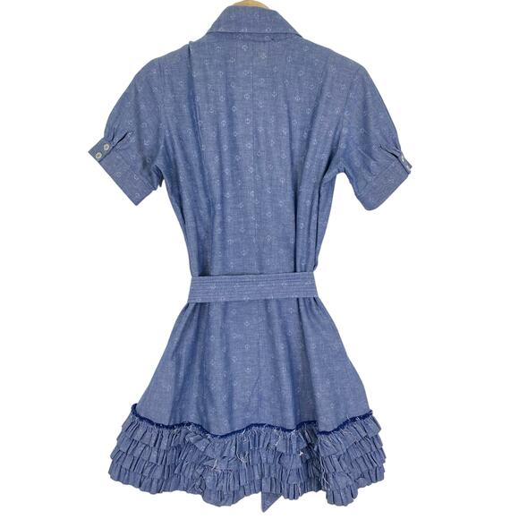 Fine Garments by Bell Chambray Ruffled Mini Dress Womens Sz 8 Nautical Anchors - Picture 8 of 11